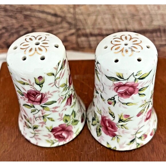 LEFTON Salt and Pepper Shakers Rose Chintz 665R Vintage 1950s - Picture 2 of 7